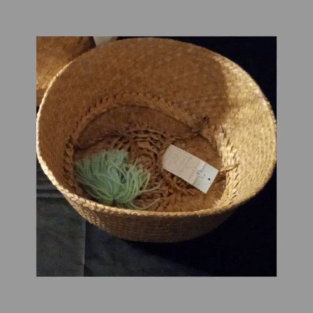 1 Only Woven Seagrass Pop Up Basket Teal Tassel Starfish